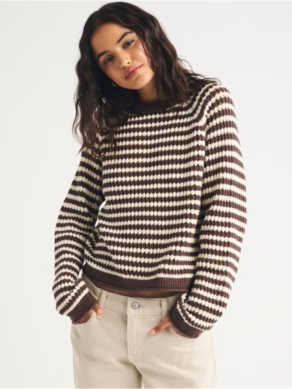 A&F 100% Cotton Madeline Crochet-Style Crew Sweater, Size S